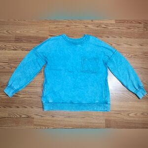 Zenana Acid Washed Raw Hem French Terry Pullover pockets S